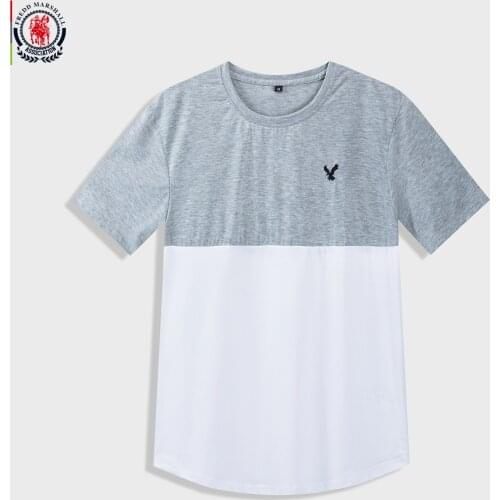 FREDD MARSHALL 2020 Summer Short Sleeve T-shirt Men Fashion Colorblock Casual Cotton Tshirt O-Neck Embroidery Tee Tops Soft 436