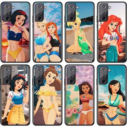 Disney Beach Princess For Samsung Galaxy S21 S20 FE S10e S10 S9 S8 S7 S6 Ultra Plus Lite 5G Edge Black Soft Phone Case