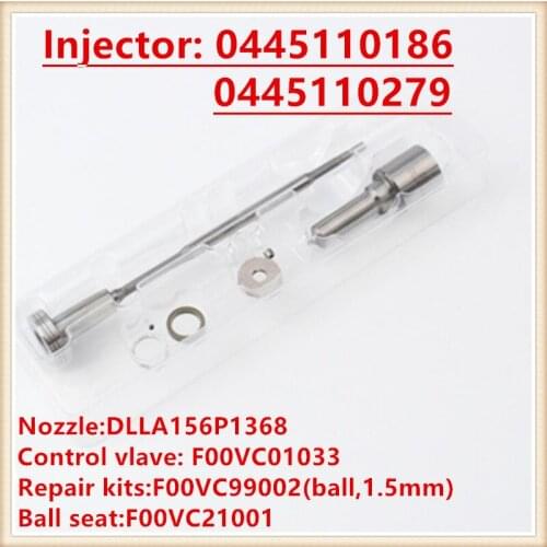 Diesel injector overhaul repair kits nozzle DLLA156P1368 valve F00VC01033 Sealing ring ball 1.5mm for 0445110186,0445110279