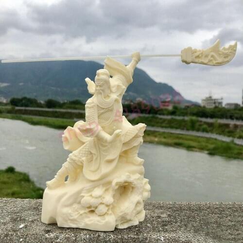 Natural palm tree coconut fruit, pure manual carving, Guan Gong brushes Broadsword ornaments, exquisite crafts, decorations