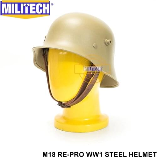 MILITECH German Tan DE WW One M18 Helmet World War One Repro Helmet WW1 Collection helmet The Great War German Motor Bike Helmet