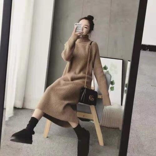 2021 Autumn Winter New High Collar Sweater Womens Maxi Dress With Loose And Thickened Long Dress Sweater Sukienka Female Robes