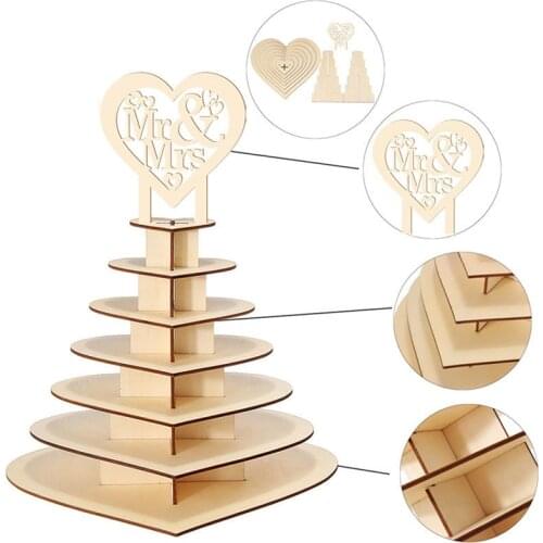New Wooden Wedding Ornaments Heart-shaped Love Chocolate Frame Mr & Mrs Chocolate Stand Display Candy Cupcake Desserts Holder