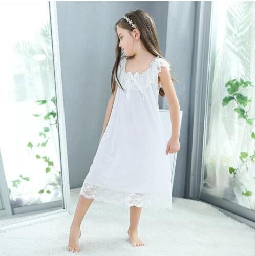 Girls Pajama Summer White Lace Sleeveless Girls Nightgown European Fashion Sexy Princess Sleepwear Sweet Baby Nightdress