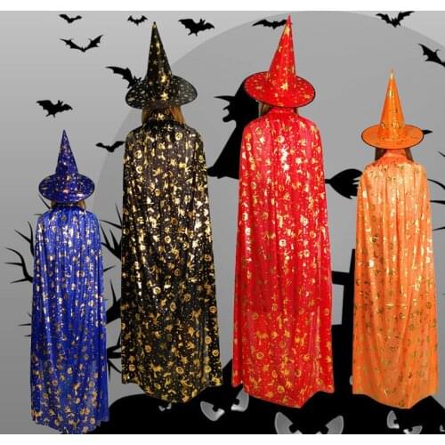 Wizard Witch Cloak Children adult Halloween Costumes Cape With Pointy Hat Girls Boys Cosplay Kids Birthday Party Supplies