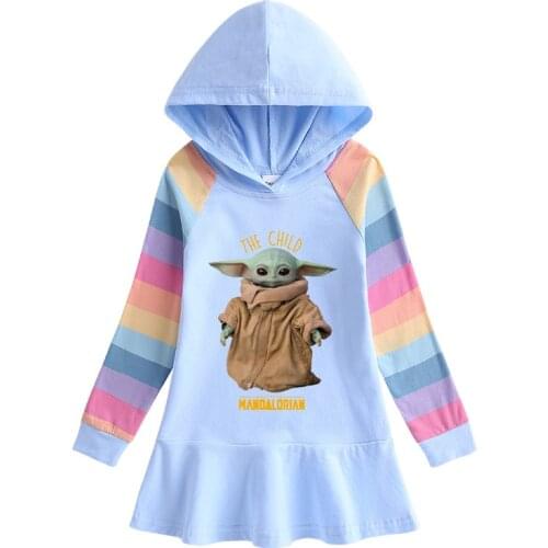Girls Dress Winter Fall New Girl Dress Star Wars Yoda Baby Long-sleeved Baby Rainbow Hooded Dress Autumn Baby Clothes