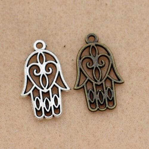 KJjewel Tibetan Silver Plated Fatima Hand Charm Pendant Jewelry DIY Making Bracelet Accessories Handmade 21x13mm