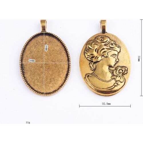 Fit 30x40mm Pendant Single Loop Beauty Antique Gold Pendants Setting CabochonCameo Base Tray Bezel Blank DIY Jewelry Finding