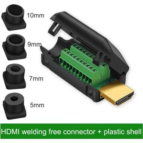 Solder-free Connector HDMI-compatible Welding Connectors 4K HD Cable Maintenance DIY Male Plug with Metal Cover