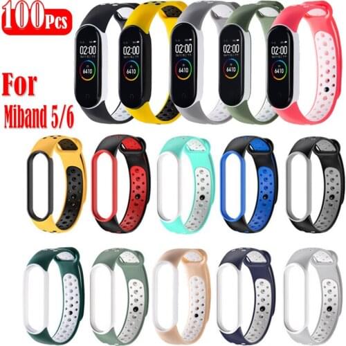 100Pcs/Pack Strap for Xiaomi Mi Band 6 5 Double Color Porous Anti-Sweat Sport Breathable Strap for Miband 6 Replacement Straps