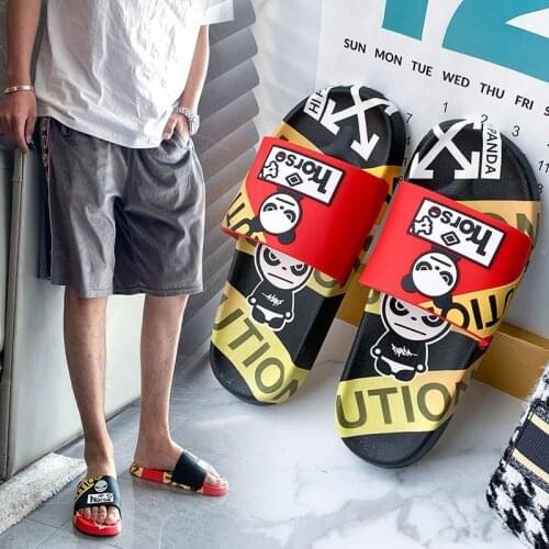 Female Casual Shoes Sandals Pu women Sandals Summer Flip Flops Slippers Indoor Angry Panda Unisex Tide Shoes Male Sneakers