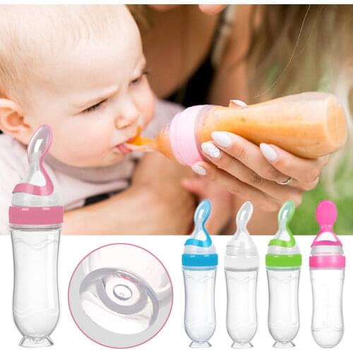 90ML Baby Feeding Bottle Silicone Newborn Feeding Spoon Squeeze Feeder Baby Bottles Solid Feeding Supply with Dispensing Spoon