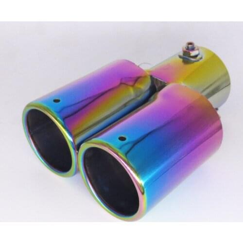Blue straight pipe double exhaust pipe one outlet two seal blue titanium blue full color double exhaust pipe