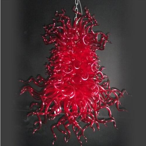 Modern Hand Blown Glass Red Murano Glass LED Light Source Chandeliers for Hotel Decor