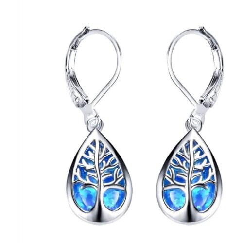 Popular Silver Plated 2 Colors Opalite Opal Water Drop Earrings for Women Anniversary Gift Jewelry