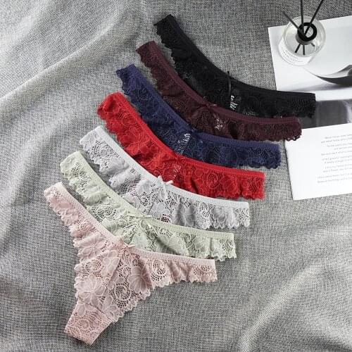 3 Pcs Lot Lingerie Femme Underwear Women Sexy G String Thong Sexy Lace Hollow Perspective with Bow Pack of Panties Solid Color