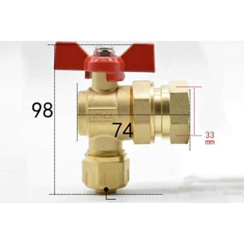 DN25 G 1" BSPP Female Fit 16/20mm ID/OD PEX Tube None Brass Angle Ball Valve With Red Handle For Water Mainfold