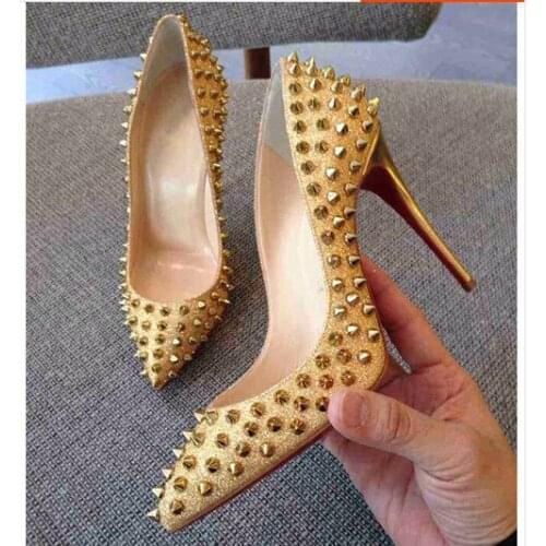 Hot Fashion Rivets Women Pumps Stilettos High Heel 11CM Wedding Shoes Club Single Shoes Silver Gold Elegant Ladies Wedding Shoes