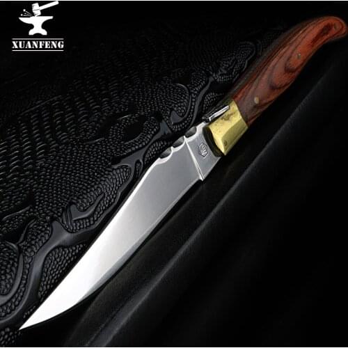 XUAN FENG High hardness outdoor survival hunting knife 5Cr13Mov stainless steel blade wooden handle knife