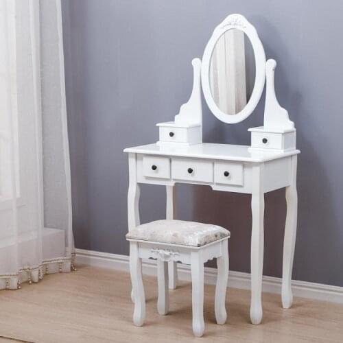 Bedroom Dressing Table Nordic White Elegant 5 Drawers Dresser With Stool With Rotatable Mirror Bedside Table Home Furniture HWC