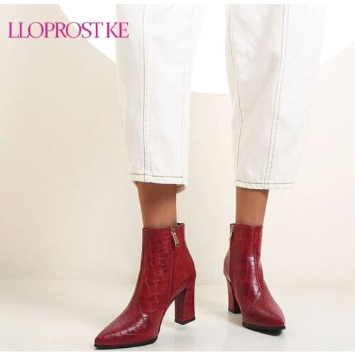 Lloprost ke Autumn 2020 hot sale thick high heel pointed toe women boots high quality fashion solid black white ankle boots
