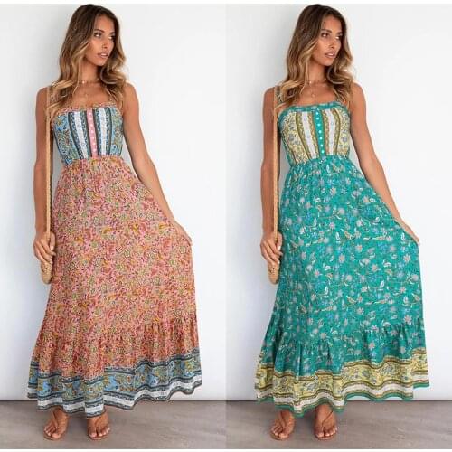 Summer Womens Sexy Print Halter Dress 2021 New European And American Fashion High-waisted Leisure Dress With Floral Flounces