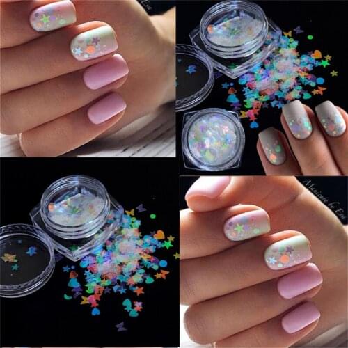 1 Box Crystal Nail Sequins Mixed Star Heart Butterfly Flakes Sequins Paillettes For Nails Art Manicure,Wedding Decor Confetti