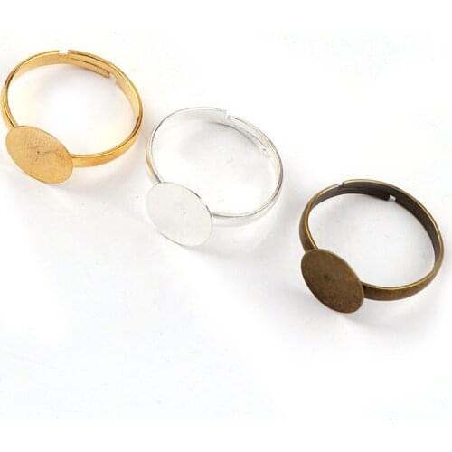 10mm Fashion Adjustable Ring Flat Pad bezel Embellishments Cabochon Bases Setting Blanks DIY Ring Jewelry Supplies Finding