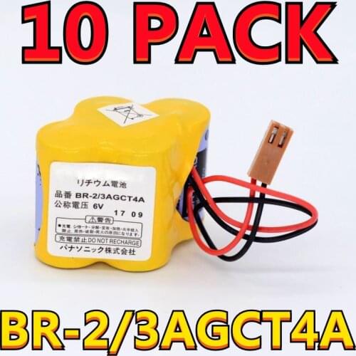 10 PACK Original NEW BR-2/3AGCT4A 6V PLC Battery With FANAC Brown Belt Hook Plug