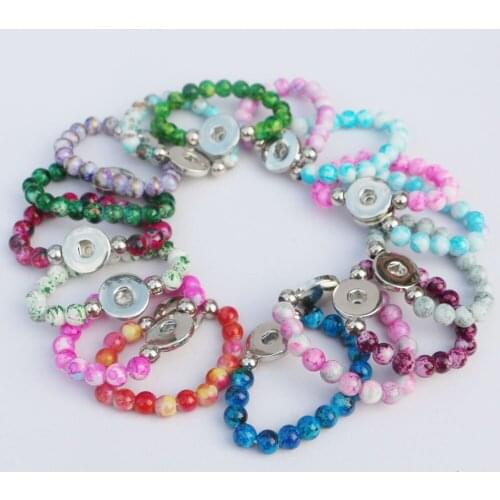 16Colors to choose! 12pcs Children Bracelets Colorful 8mm Glass Beads 18mm Diy Snap Button Bracelets Length 15cm For Kids