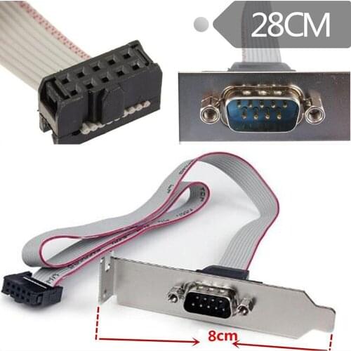 28cm 1 Port 28cm DB9 Serial Port Bracket to 10 Pin Header - Low Profile (PLATE9M16LP) Low-profile bracket