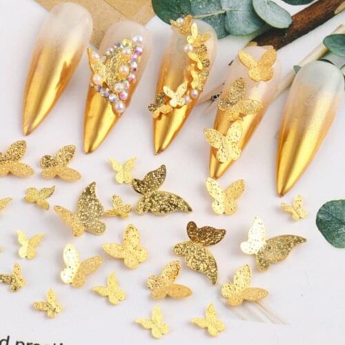 Nail Art 3D Metal Butterfly Nail Jewelry Frosted Gold Silver Nail Decoration Art