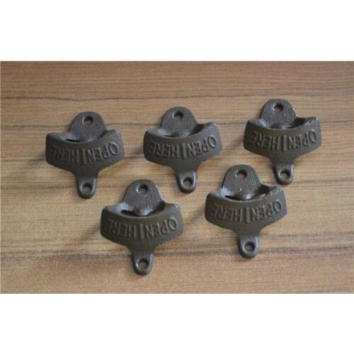 50pcs/lot Free Shipping Wall bottle Opener Wine Beer Mount Cap IRON CAFE BAR WALL OPEN HERE Retro vintage fixed wall-mounted