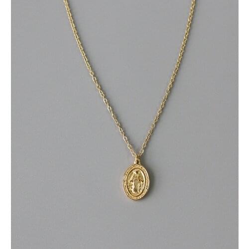 Amaiyllis 18k Gold Virgin Mary Double Side Oval Clavicle Necklace Pendant Handmade Choker Boho Collier Femme Collares Jewelry