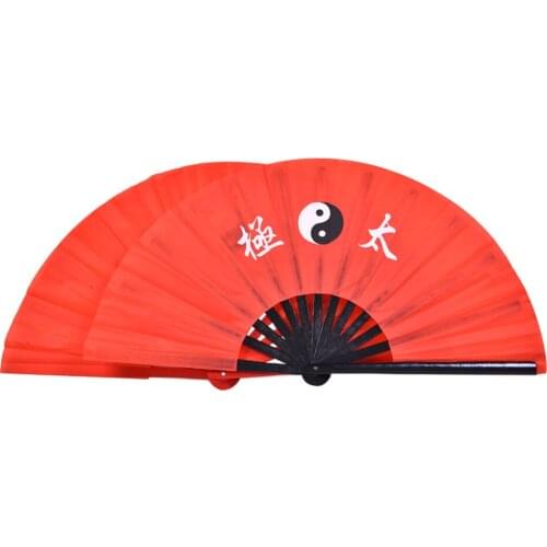 High Quality Bamboo Frame Tai Chi Fan Double Sided Chinese Kung Fu Fan Taiji/Taichi Practice Performance Red Martial Arts Fans