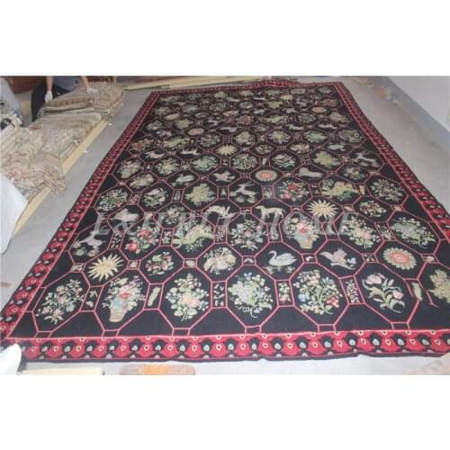 Free shipping 11'x18' 10+15 K hand knotted needlepoint carpets needlepoint handmade rugs rice stitched hand knotted rugs