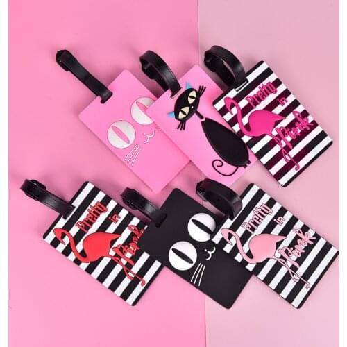 1pc Portable Cartoon Animal Flamingo Luggage Tag ID Address Holder Tags PU Leather Suitcase Label Travel Accessories