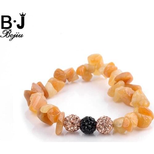 BOJIU Irregular Natural Stone Bracelet For Women Pave Zircon Unique Jewelry Chakra Crystal Bead Charm Elastic Bracelet BC152