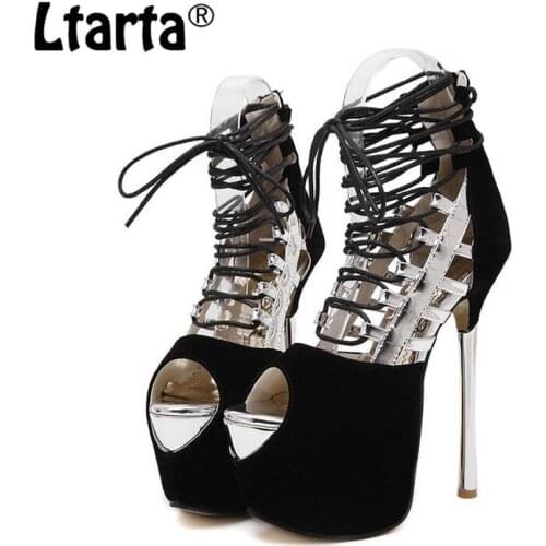 LTARTA Fashion Queen Sexy Legs Hollow Platform High Cut Fish Mouth Shoes High Heel Sandals Color Sandals Shoes Woman JXQ