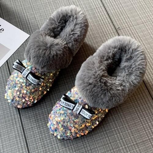 New Design Women Flat Boots Antiskid Outsole Lady Snow Boots Blingbling Fashion Faux Fur Shoes for Winter Plus Size 41