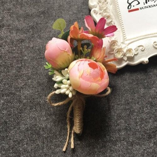 5Pcs/Lot Handmade Wedding Groom Boutonniere Groomsman Corsage Artificial Rose Flower Party Prom Brooch Corages Suit Accessories