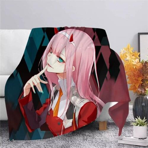 CLOOCL Anime Darling In The FranXX Zero Two Flannel Blanket Print Throws Blanket Office Nap Blanket Hiking Picnic Sherpa Blanket
