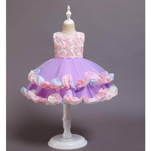 2020 Girls Rainbow Color Flower Dress for Kids Lovely Ruffles Princess Ball Gown Birthday Dress for Children New Year