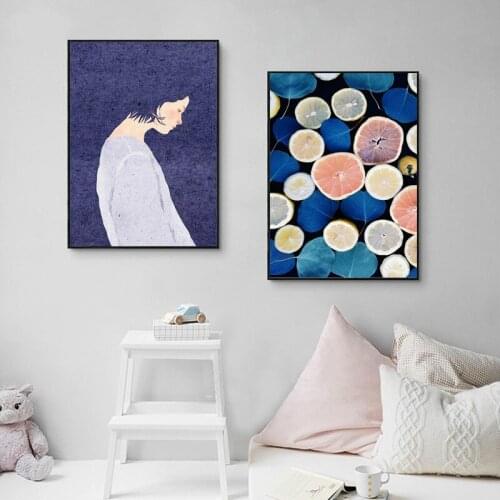 Purple Girl Colorful Fruit Leaf Canvas Painting Nordic Fashion Poster Art Wall Pictures for Living Room Home Decor