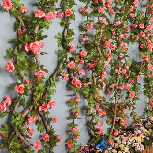 2.3m Silk Rose Rattan Hanging vine Artificial Flowers String Wedding Arch rose garland dome flowers New years home decoration