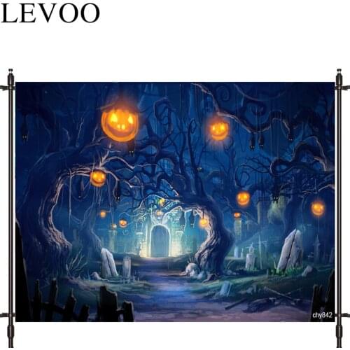 LEVOO Photographic Background Halloween Pumpkin Lantern Cemetery Horror Backdrop Photo Shoot Photocall Photobooth Prop Custom