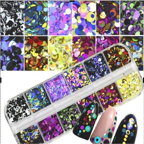 Hot Sale 12 Grid Nail Art Mix Color Size Disc Ultra-thin Premium Color Manicure DIY Nail Art Sequins 6Styles nails art