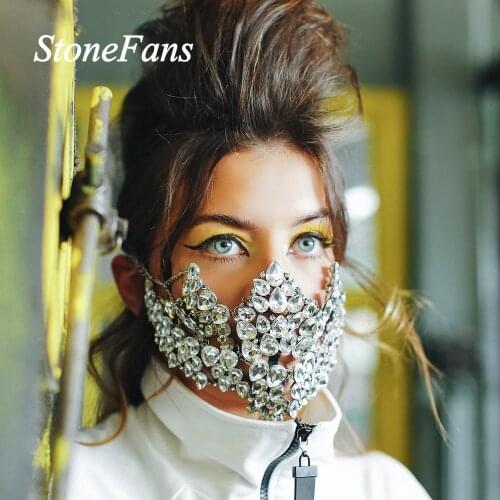 Stonefans Statement Crystal Half Face Mask Halloween Jewelry for Women Shiny Elasticity Cover Face Jewelry Cosplay Decor Party