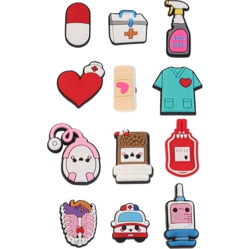 1Pcs Medical Equipment Ambulance Shoes Charms For Croc JIZB, Accessories Heart Decoration Shoes Fit Wristband Kids Part Gift