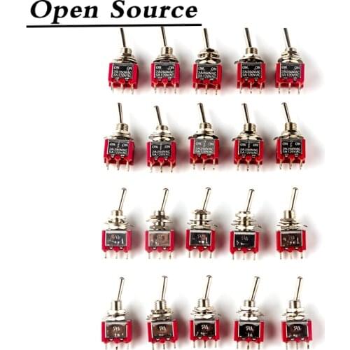 5Pcs Miniature Toggle Switch Single Pole Double Throw ON-OFF-ON /ON-ON 120VAC 6A 1/4 Inch Mounting MTS-102 103 202 203